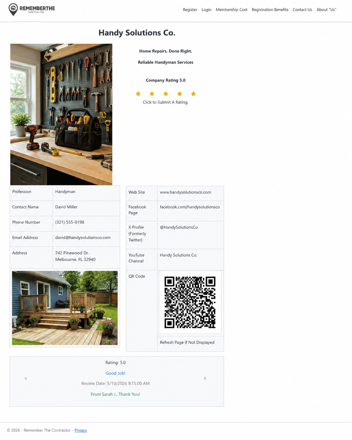 Claimed contractor profile
